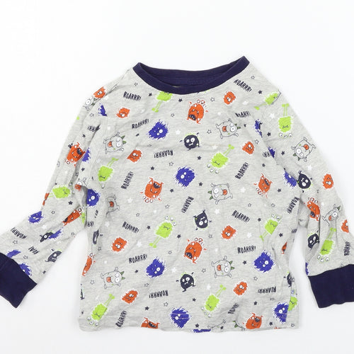 F&F Boys Grey Geometric Jersey  Pyjama Top Size 2-3 Years  - Monster