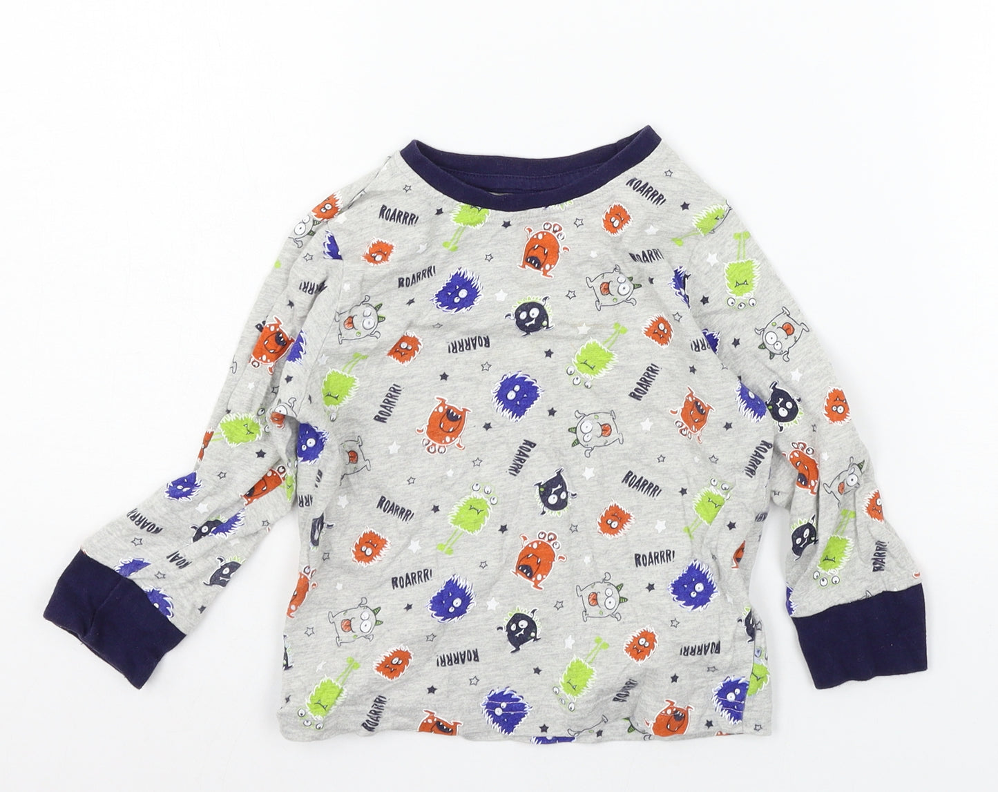 F&F Boys Grey Geometric Jersey  Pyjama Top Size 2-3 Years  - Monster