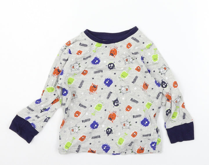 F&F Boys Grey Geometric Jersey  Pyjama Top Size 2-3 Years  - Monster