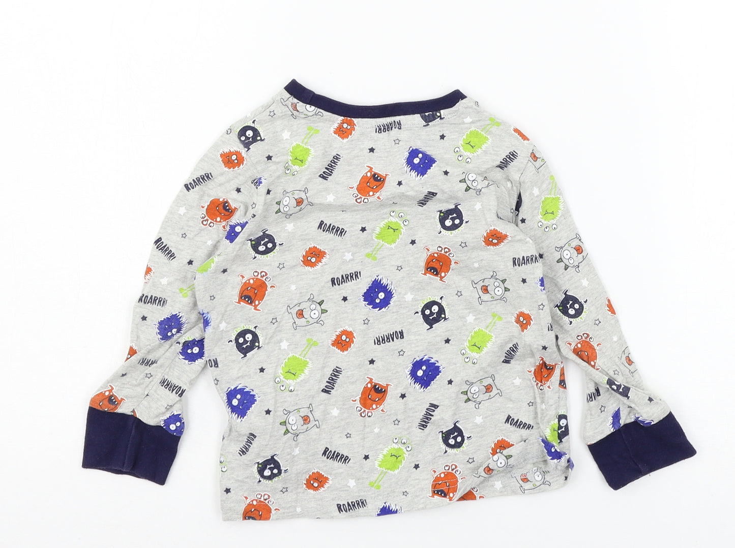F&F Boys Grey Geometric Jersey  Pyjama Top Size 2-3 Years  - Monster