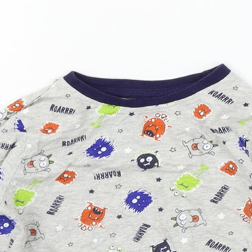F&F Boys Grey Geometric Jersey  Pyjama Top Size 2-3 Years  - Monster