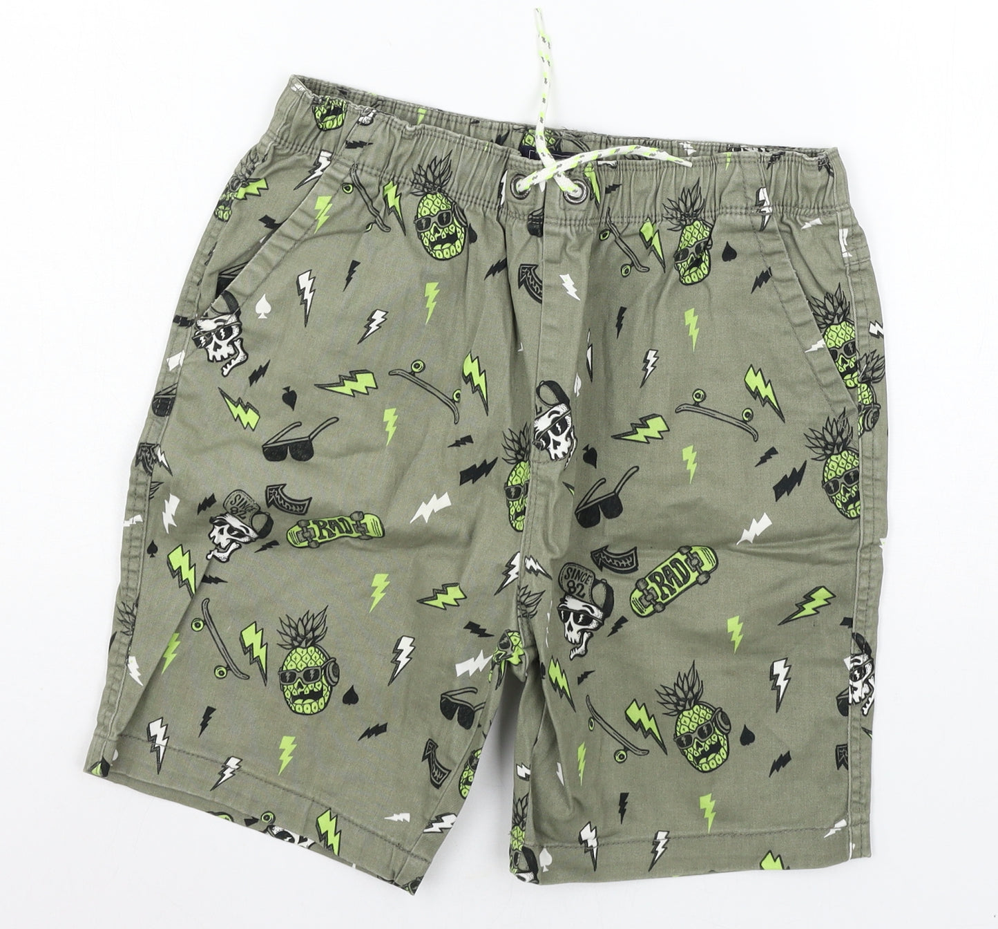 NEXT Boys Green Geometric Denim Bermuda Shorts Size 13 Years - Skulls