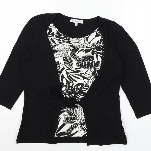 Gray & Osbourn Womens Black Geometric  Basic T-Shirt Size 14