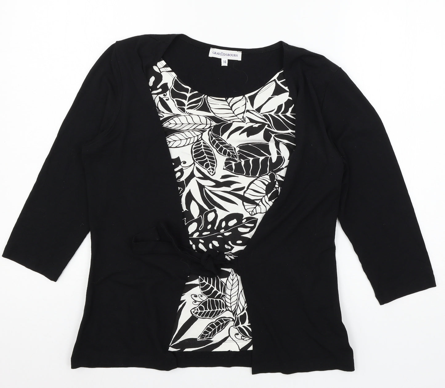 Gray & Osbourn Womens Black Geometric  Basic T-Shirt Size 14
