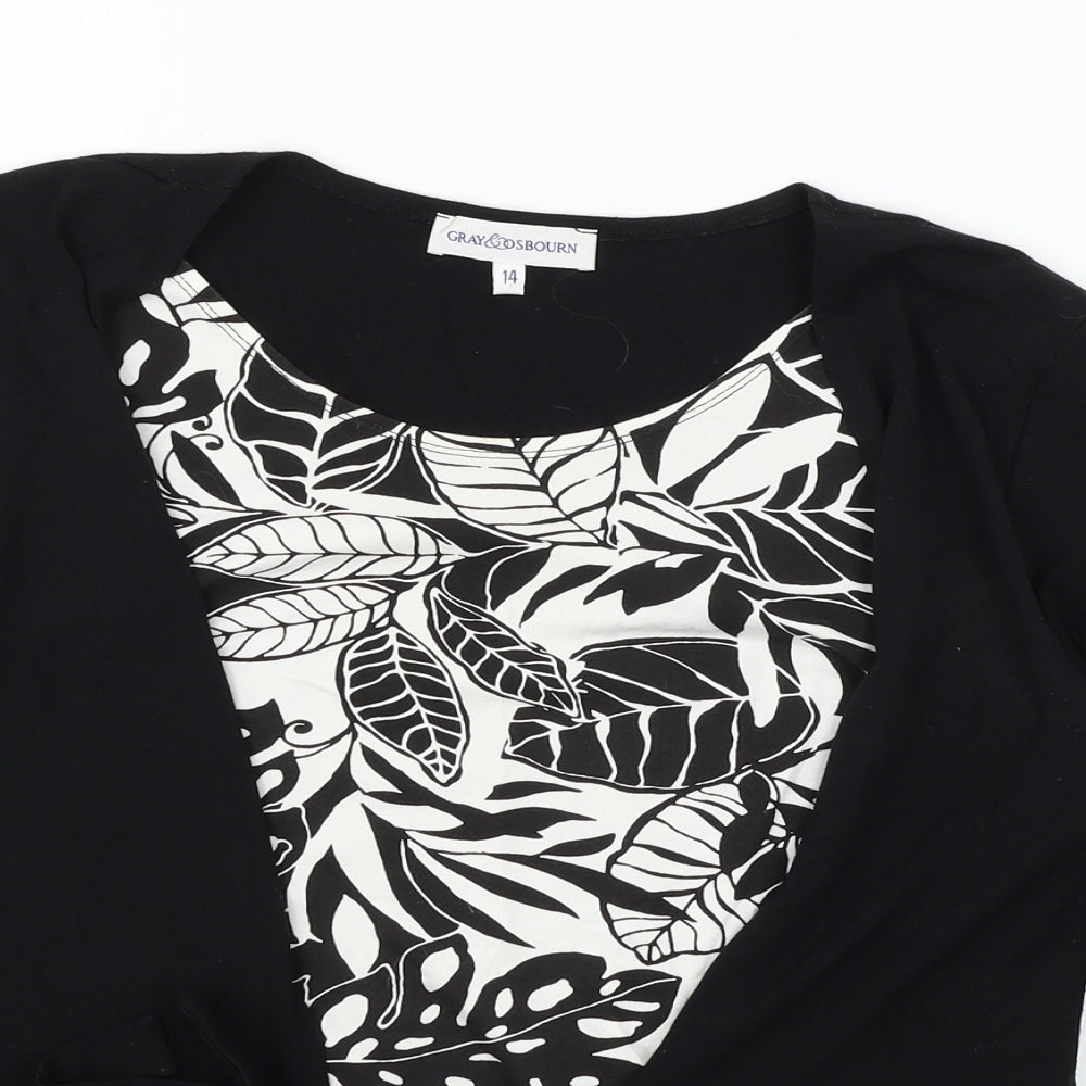 Gray & Osbourn Womens Black Geometric  Basic T-Shirt Size 14