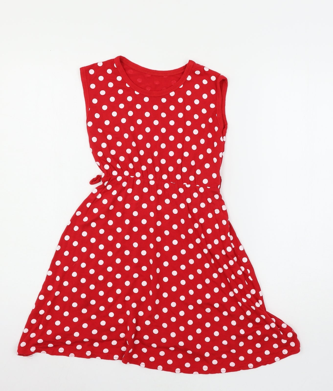 Preworn Girls Red Polka Dot Jersey Skater Dress  Size 7-8 Years