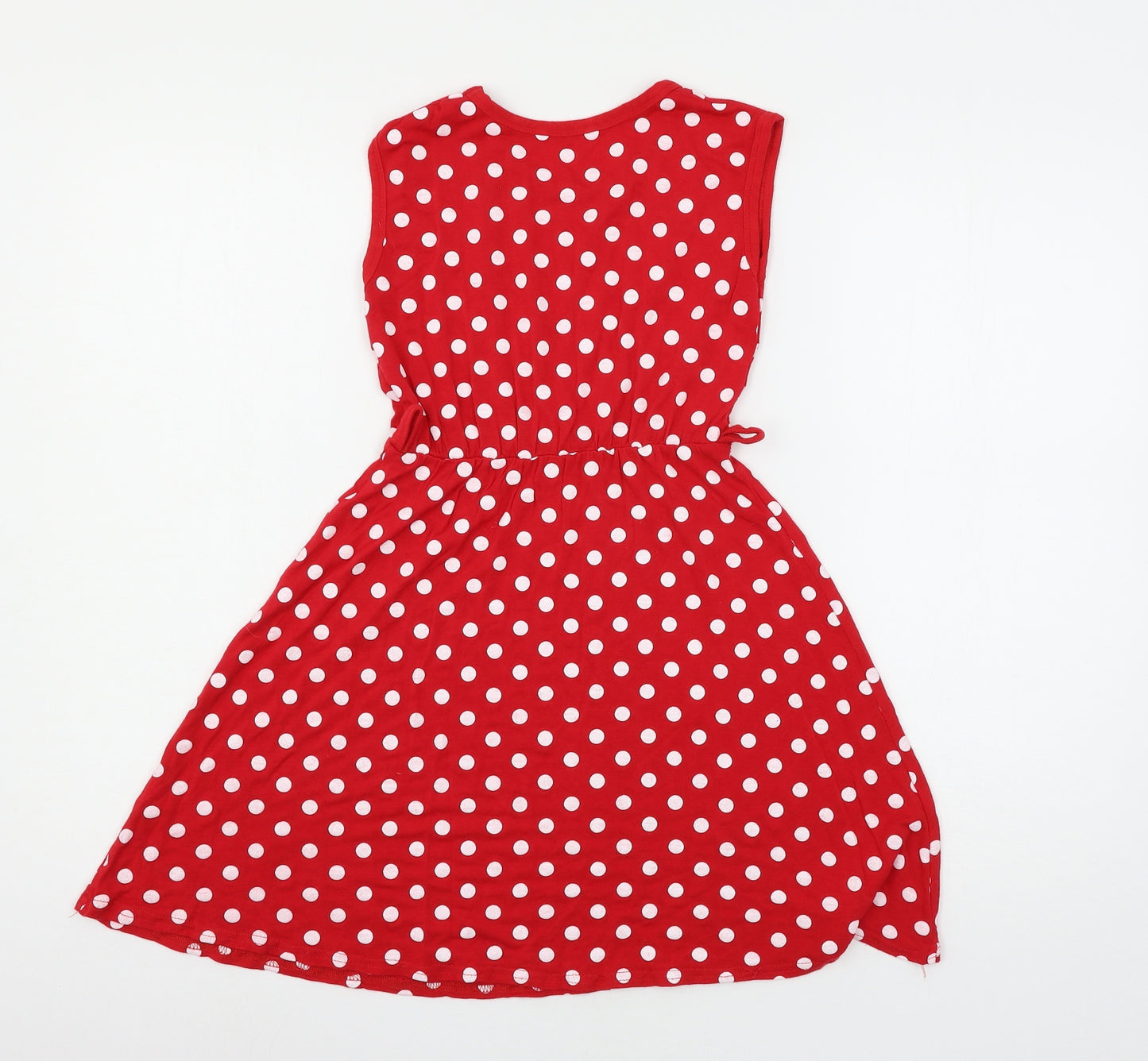 Preworn Girls Red Polka Dot Jersey Skater Dress  Size 7-8 Years