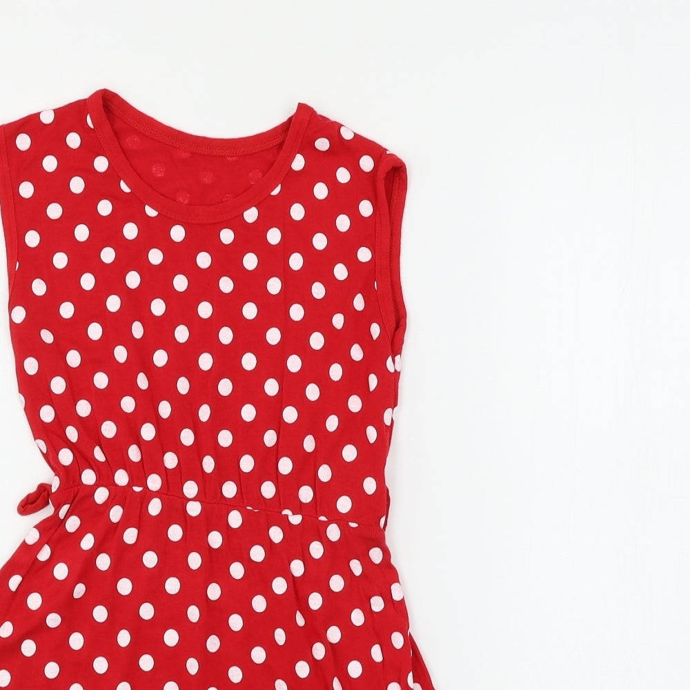 Preworn Girls Red Polka Dot Jersey Skater Dress  Size 7-8 Years