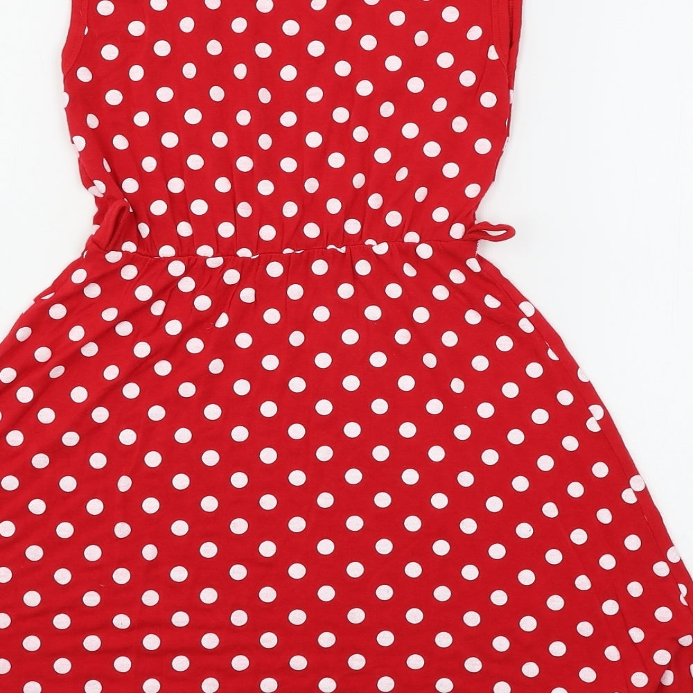 Preworn Girls Red Polka Dot Jersey Skater Dress  Size 7-8 Years