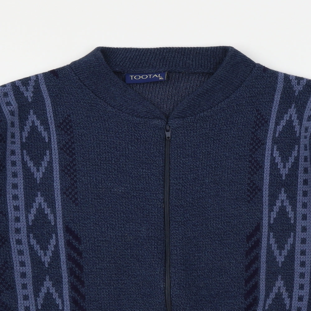Tootal Mens Blue Geometric Knit Cardigan Jumper Size XL