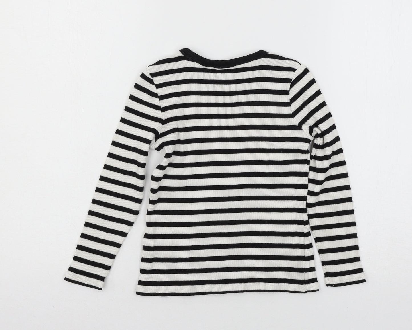 Marks and Spencer Girls White Striped Jersey Basic T-Shirt Size 6-7 Years