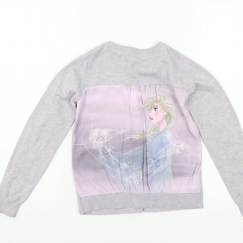 Frozen Girls Grey  Knit Cardigan Jumper Size 7-8 Years  - Elsa