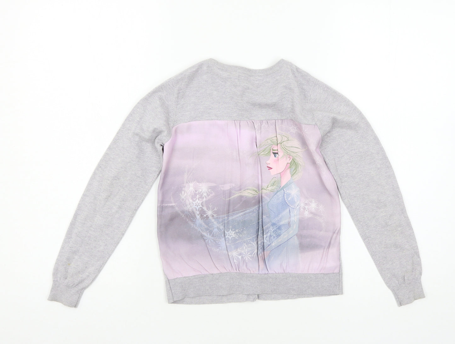 Frozen Girls Grey  Knit Cardigan Jumper Size 7-8 Years  - Elsa