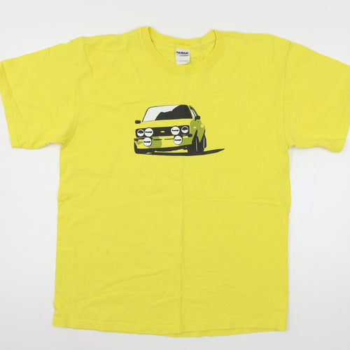 Gildan Mens Yellow  Jersey  T-Shirt Size L