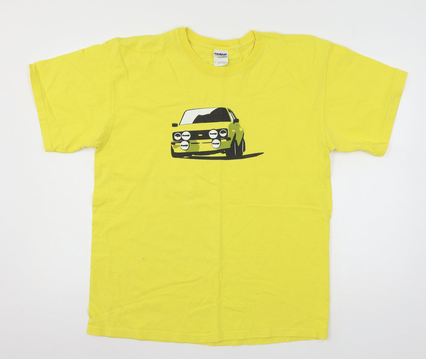 Gildan Mens Yellow  Jersey  T-Shirt Size L