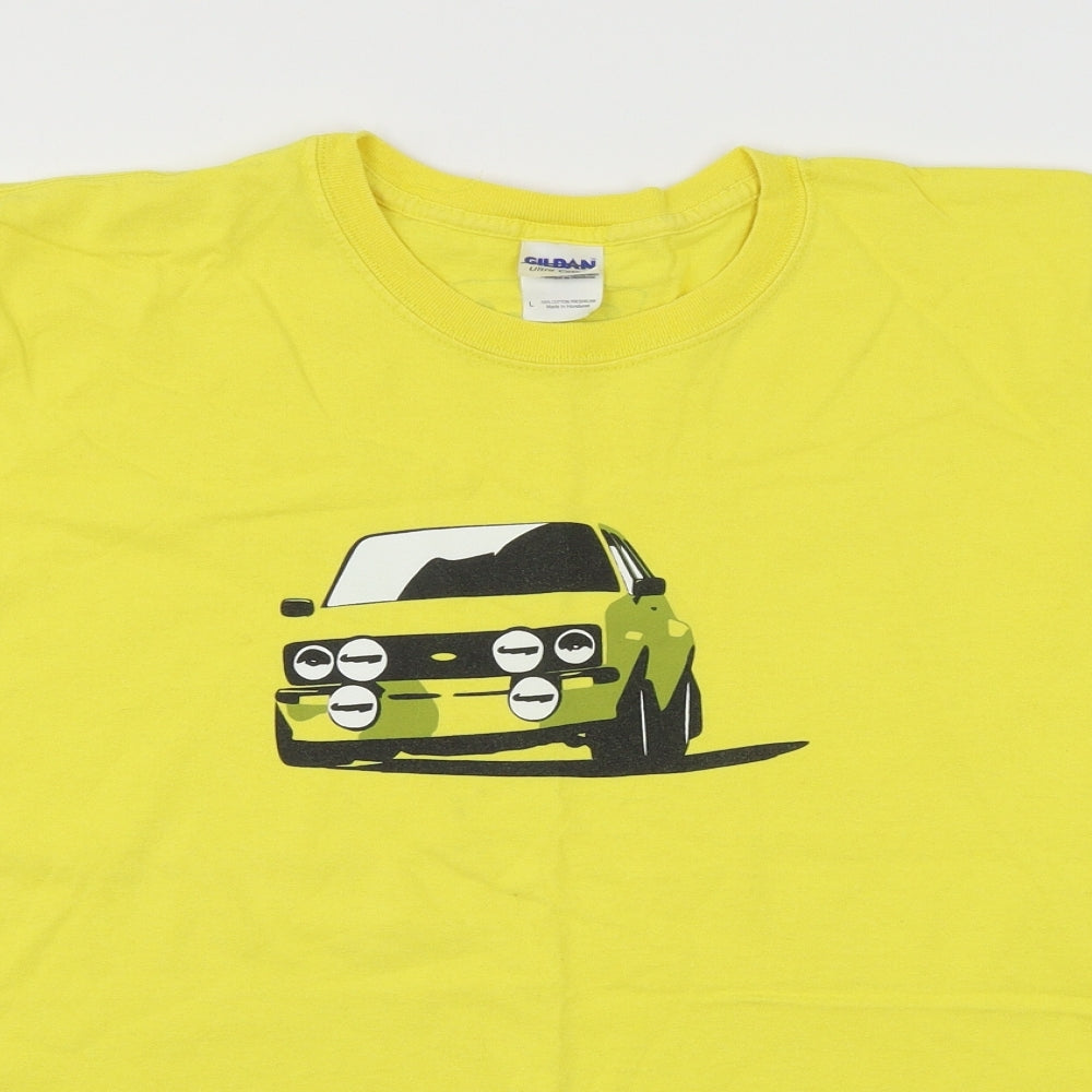 Gildan Mens Yellow  Jersey  T-Shirt Size L