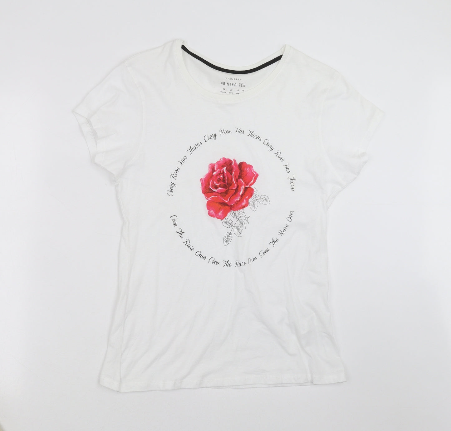 Primark Womens White   Basic T-Shirt Size 14  - rose