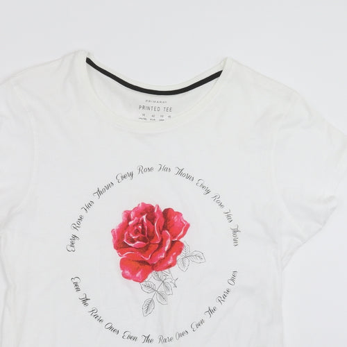 Primark Womens White   Basic T-Shirt Size 14  - rose