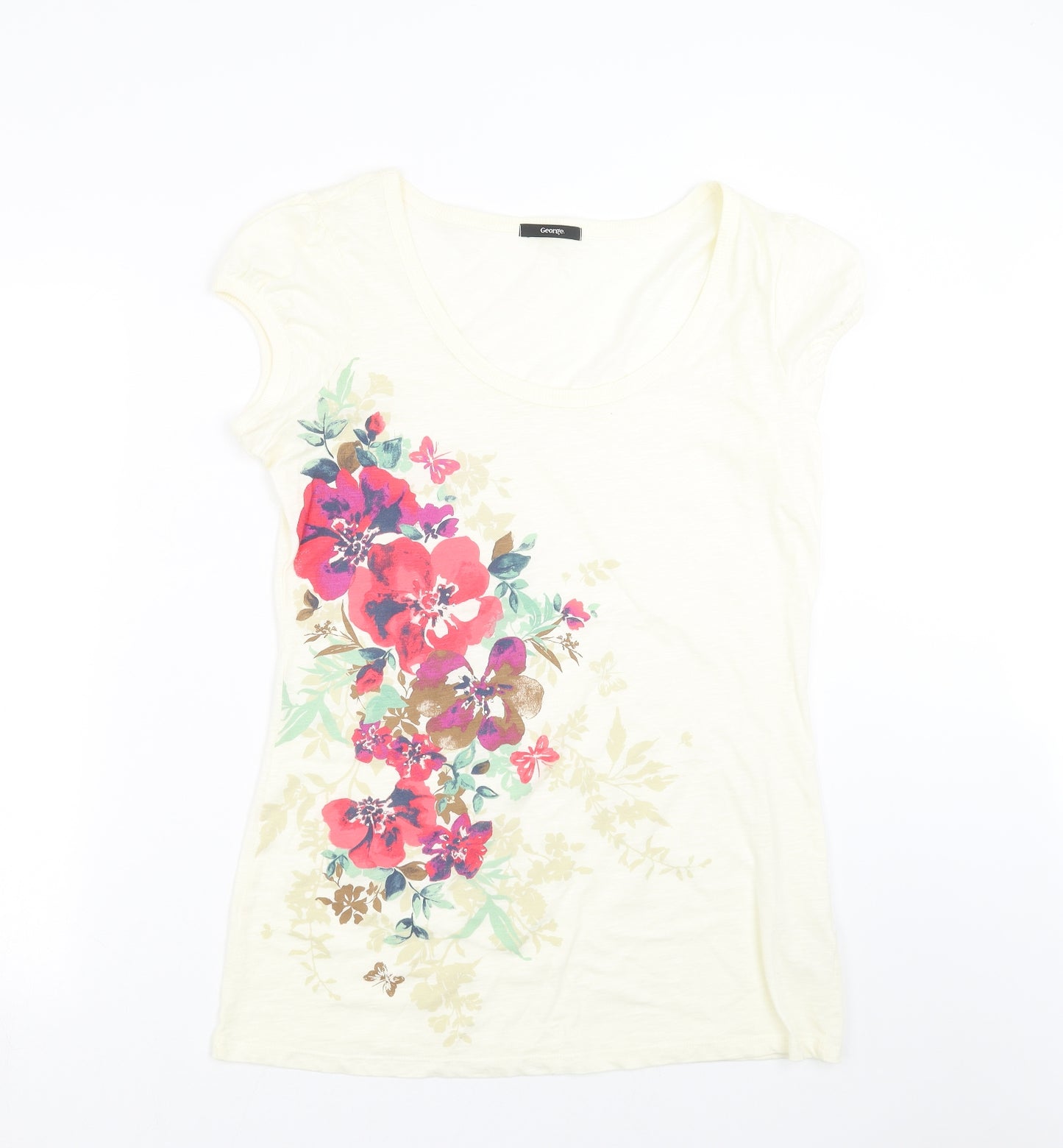 George Womens Ivory Floral  Basic T-Shirt Size 14