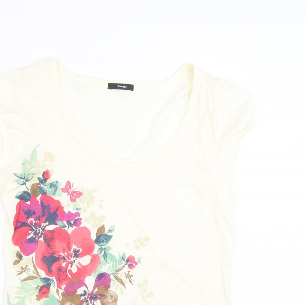 George Womens Ivory Floral  Basic T-Shirt Size 14