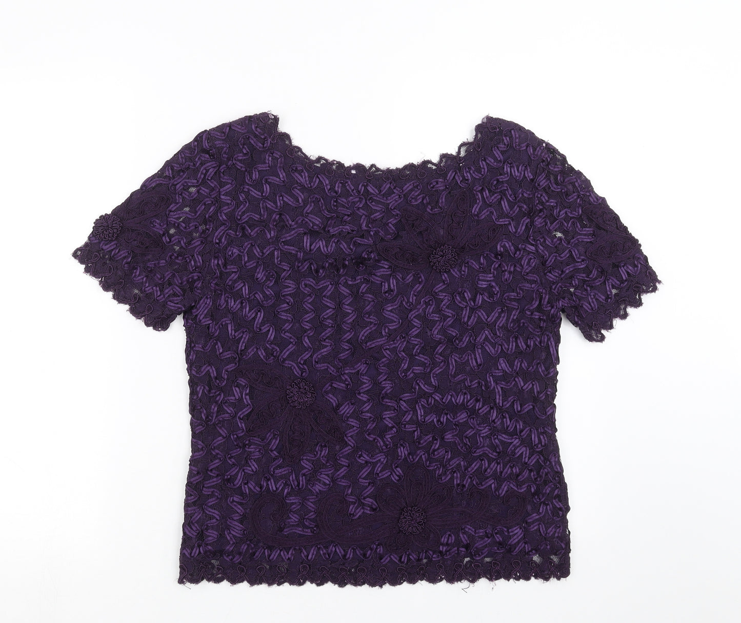 Roman Originals Womens Purple Floral  Basic Blouse Size M  - Embroidered detail