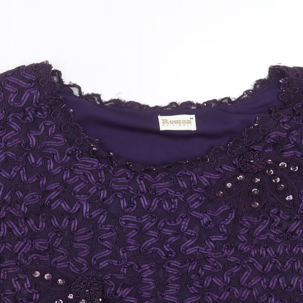 Roman Originals Womens Purple Floral  Basic Blouse Size M  - Embroidered detail