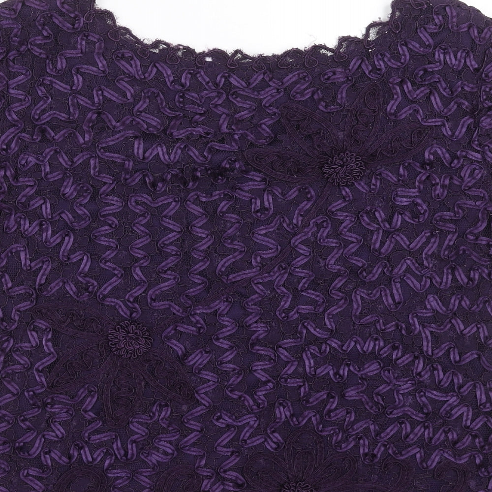 Roman Originals Womens Purple Floral  Basic Blouse Size M  - Embroidered detail