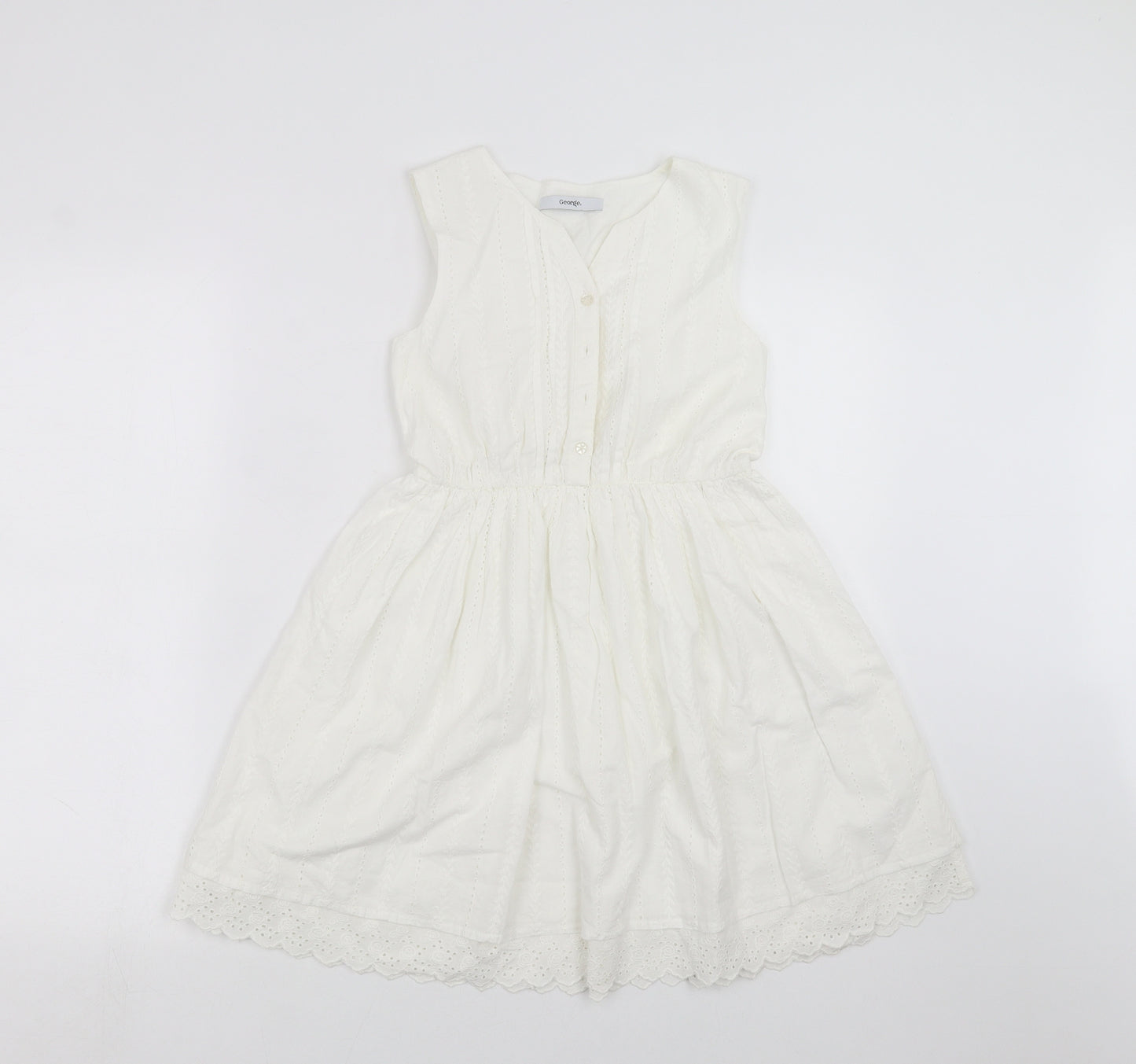 George Girls White Floral  Fit & Flare  Size 9-10 Years  - crochet detail