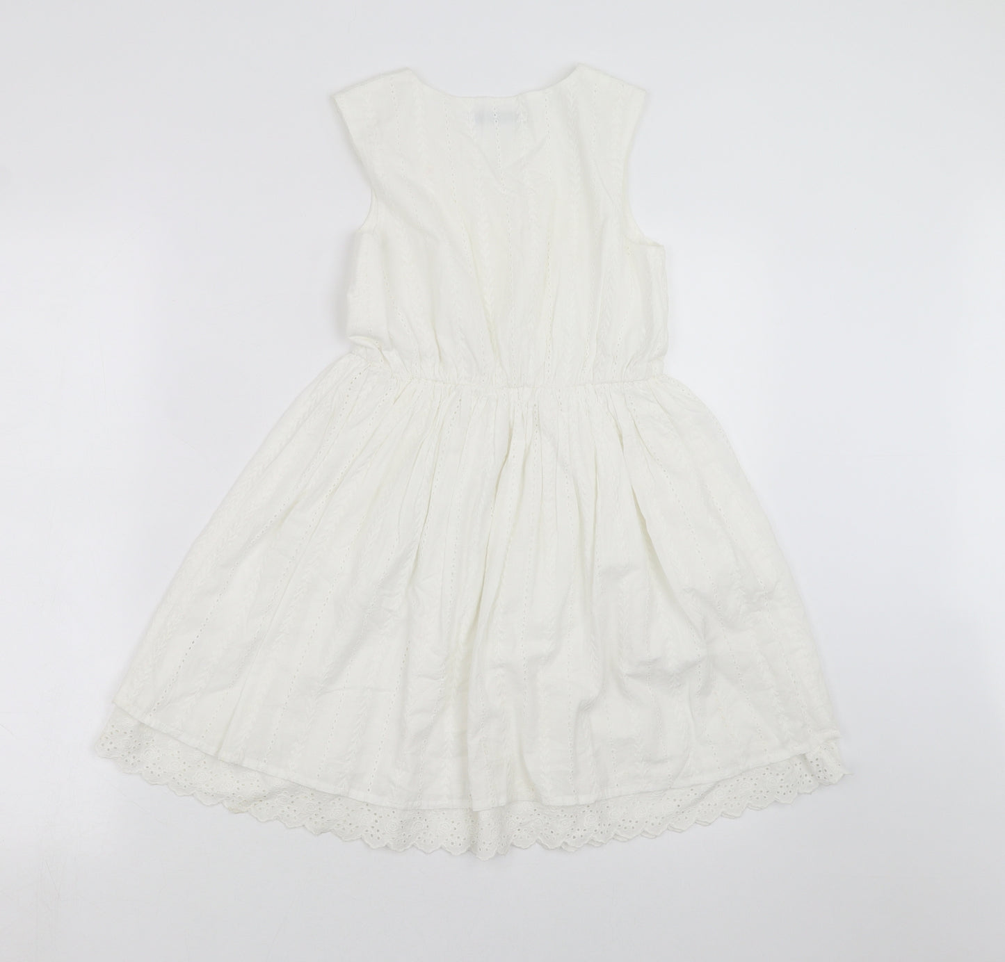 George Girls White Floral  Fit & Flare  Size 9-10 Years  - crochet detail