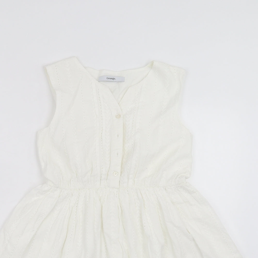 George Girls White Floral  Fit & Flare  Size 9-10 Years  - crochet detail