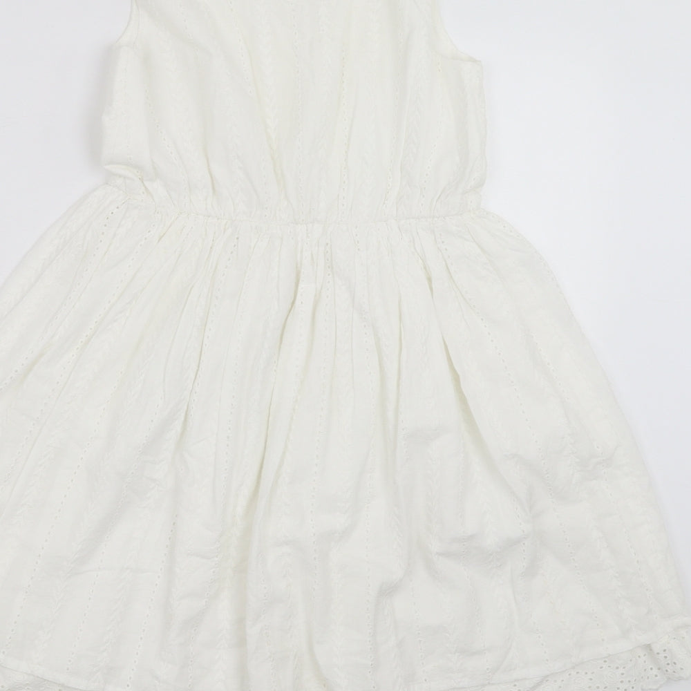 George Girls White Floral  Fit & Flare  Size 9-10 Years  - crochet detail