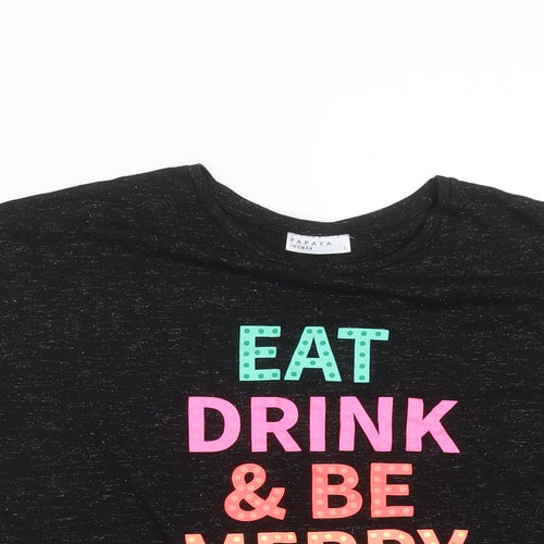 Papaya Womens Black   Basic T-Shirt Size L  - eat drink and be merry