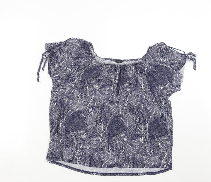M&Co Womens Blue Floral  Basic T-Shirt Size 18  - leaf print