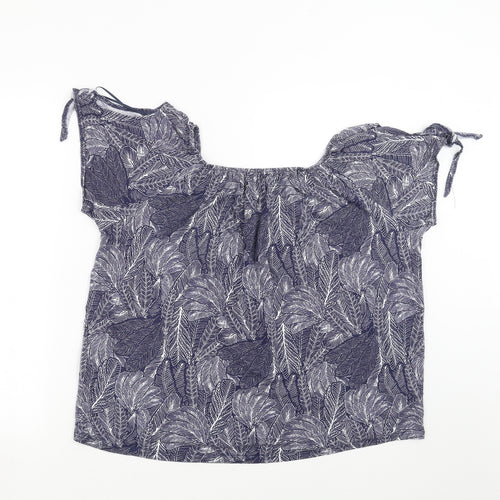 M&Co Womens Blue Floral  Basic T-Shirt Size 18  - leaf print