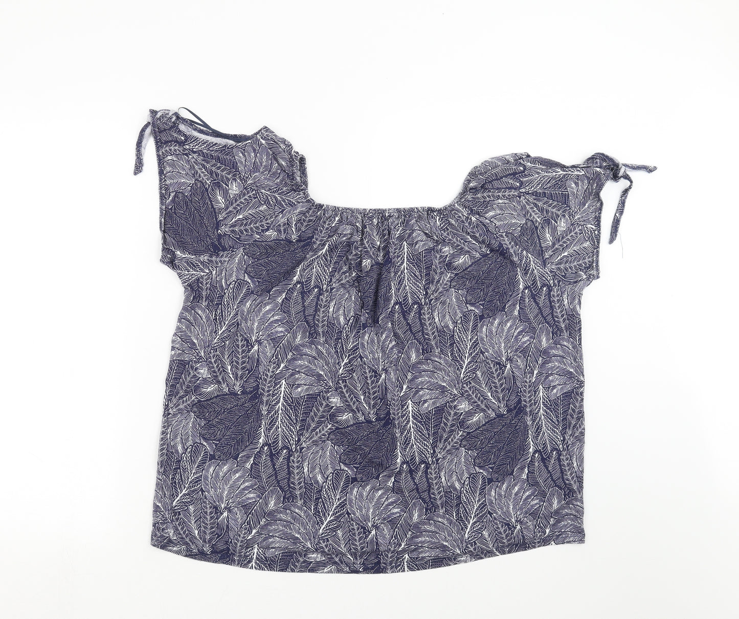 M&Co Womens Blue Floral  Basic T-Shirt Size 18  - leaf print