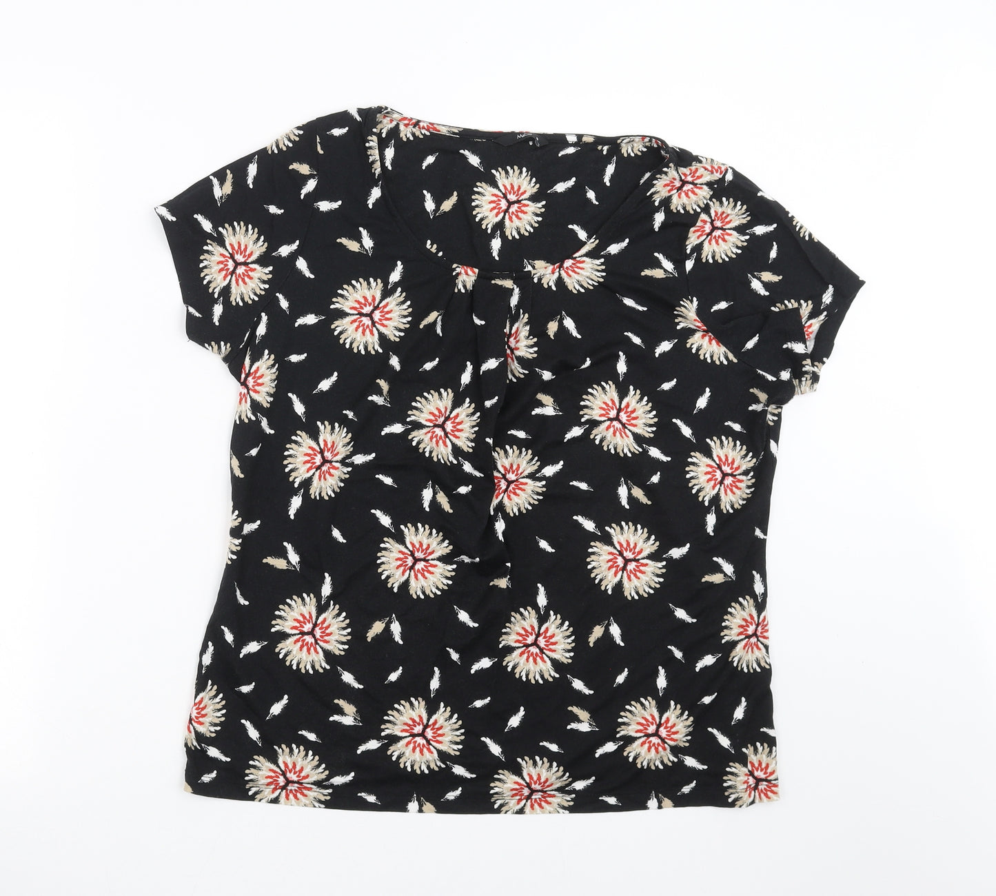 M&Co Womens Black Floral  Basic T-Shirt Size 18