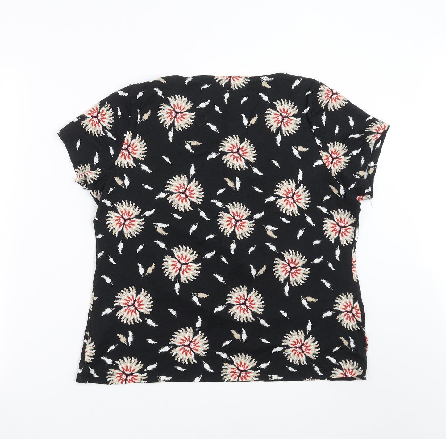 M&Co Womens Black Floral  Basic T-Shirt Size 18