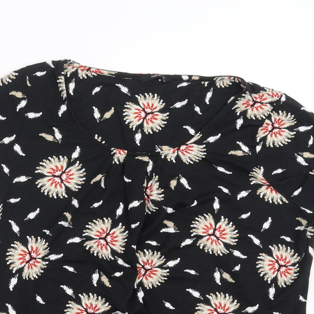 M&Co Womens Black Floral  Basic T-Shirt Size 18
