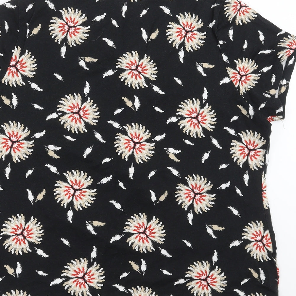 M&Co Womens Black Floral  Basic T-Shirt Size 18