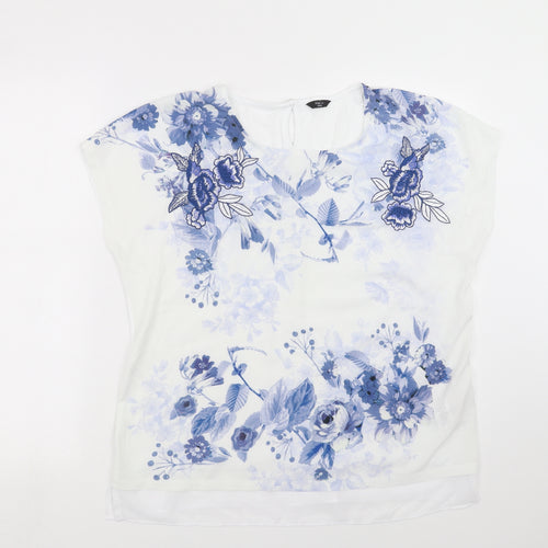 M&Co Womens White Floral  Basic T-Shirt Size 16