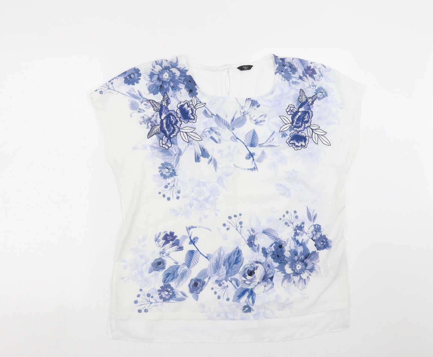 M&Co Womens White Floral  Basic T-Shirt Size 16