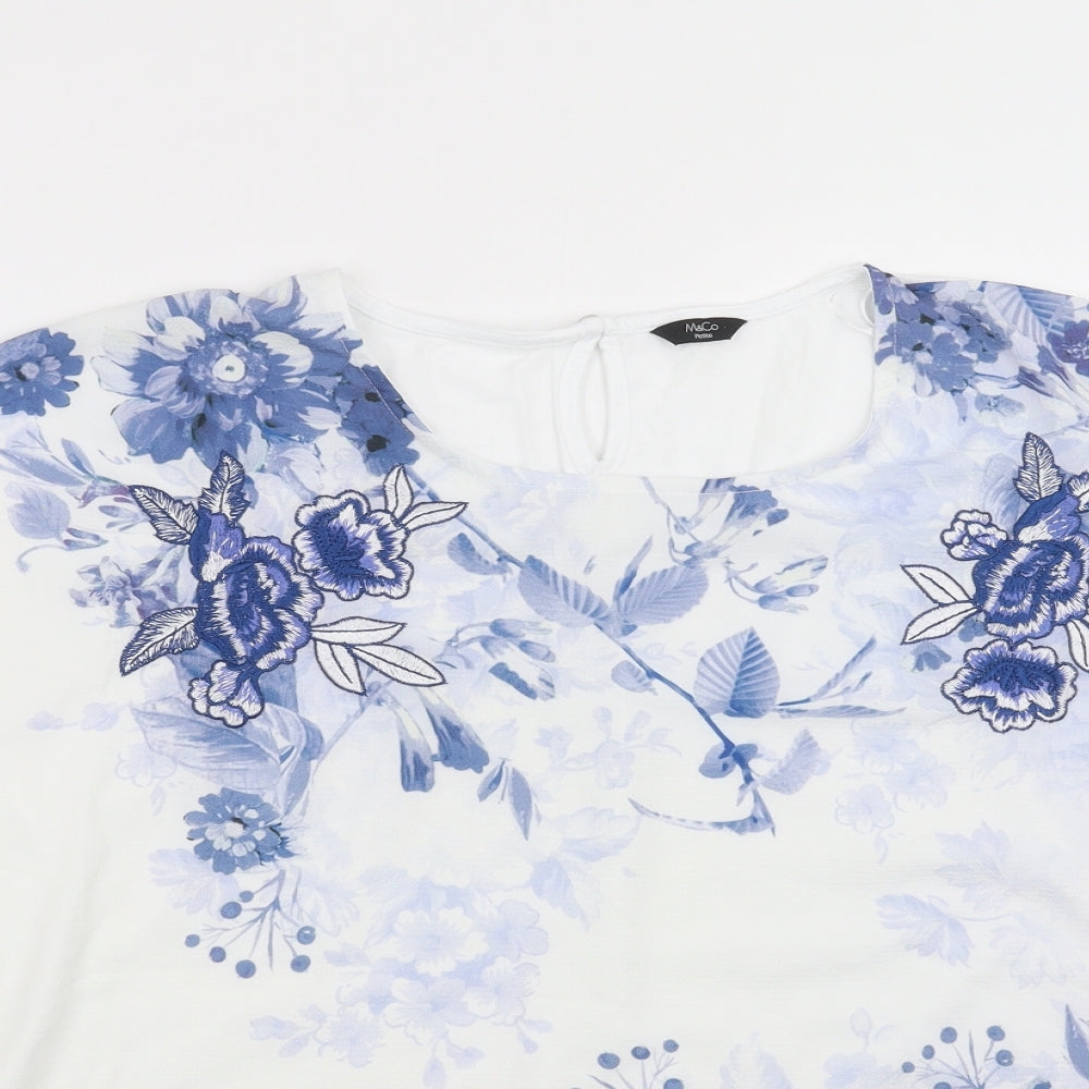 M&Co Womens White Floral  Basic T-Shirt Size 16