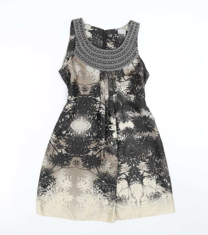 Dorothy Perkins Womens Black Floral Mini Size 8 - studded detail