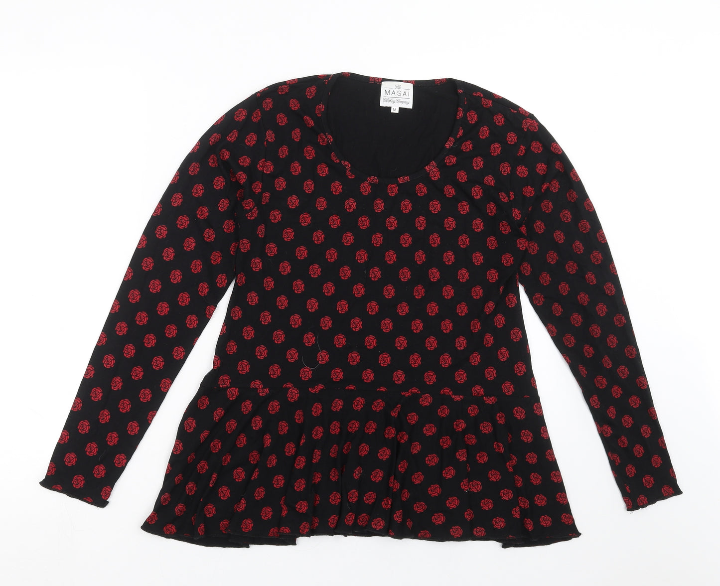 The Masai Womens Black Floral  Basic T-Shirt Size M  - roses