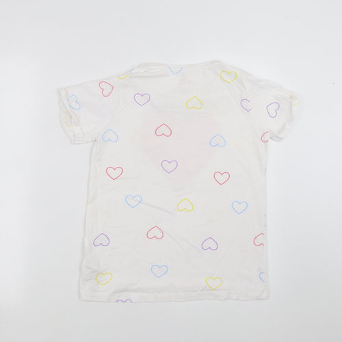 Primark Girls White   Basic T-Shirt Size 12-13 Years  - heart pattern