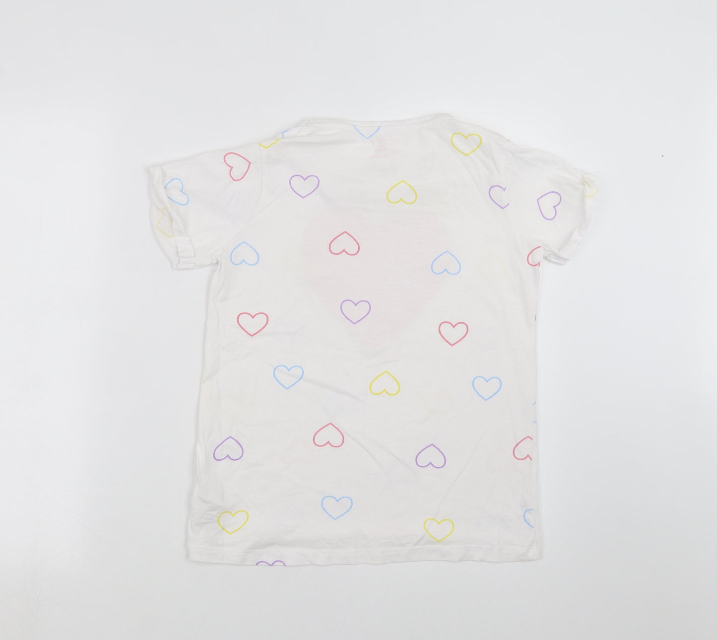 Primark Girls White   Basic T-Shirt Size 12-13 Years  - heart pattern