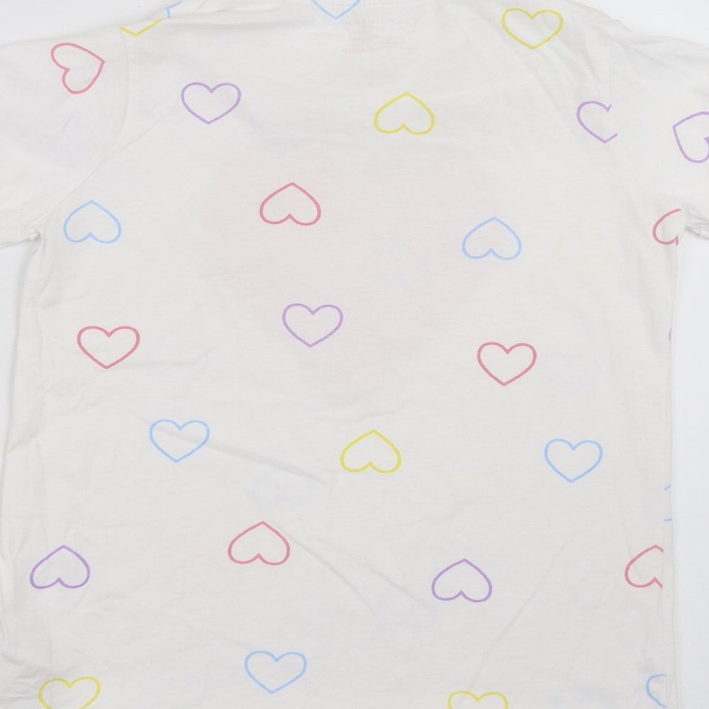 Primark Girls White   Basic T-Shirt Size 12-13 Years  - heart pattern