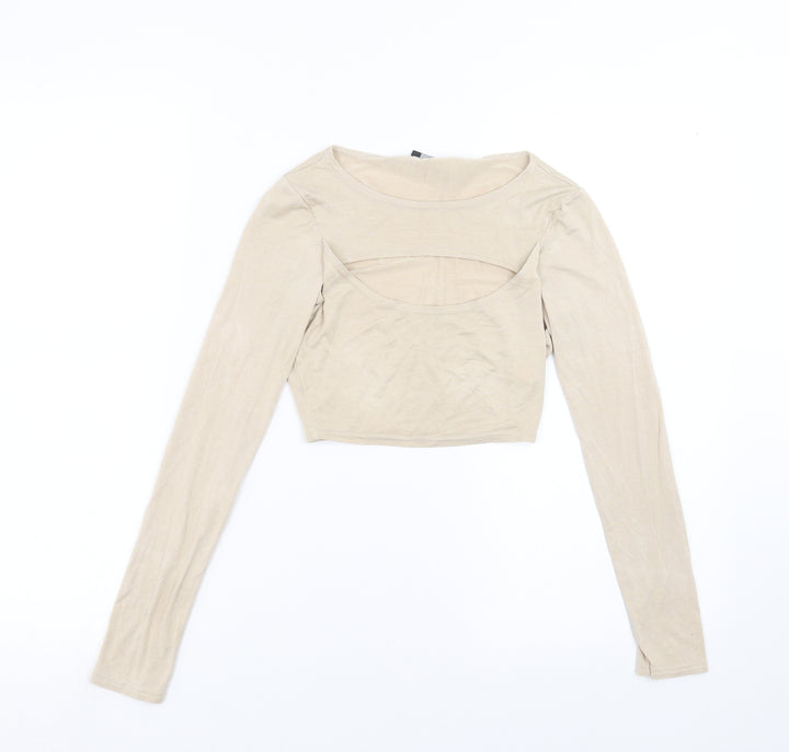 PRETTYLITTLETHING Womens Beige   Cropped T-Shirt Size 6