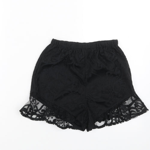 PRETTYLITTLETHING Womens Black Floral  Hot Pants Shorts Size 2 - lace detail