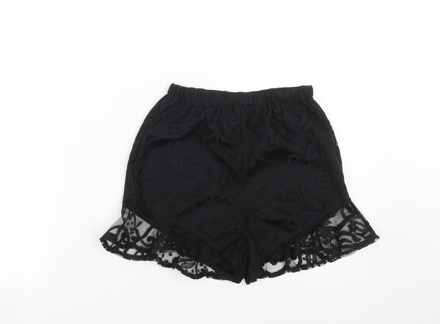 PRETTYLITTLETHING Womens Black Floral  Hot Pants Shorts Size 2 - lace detail